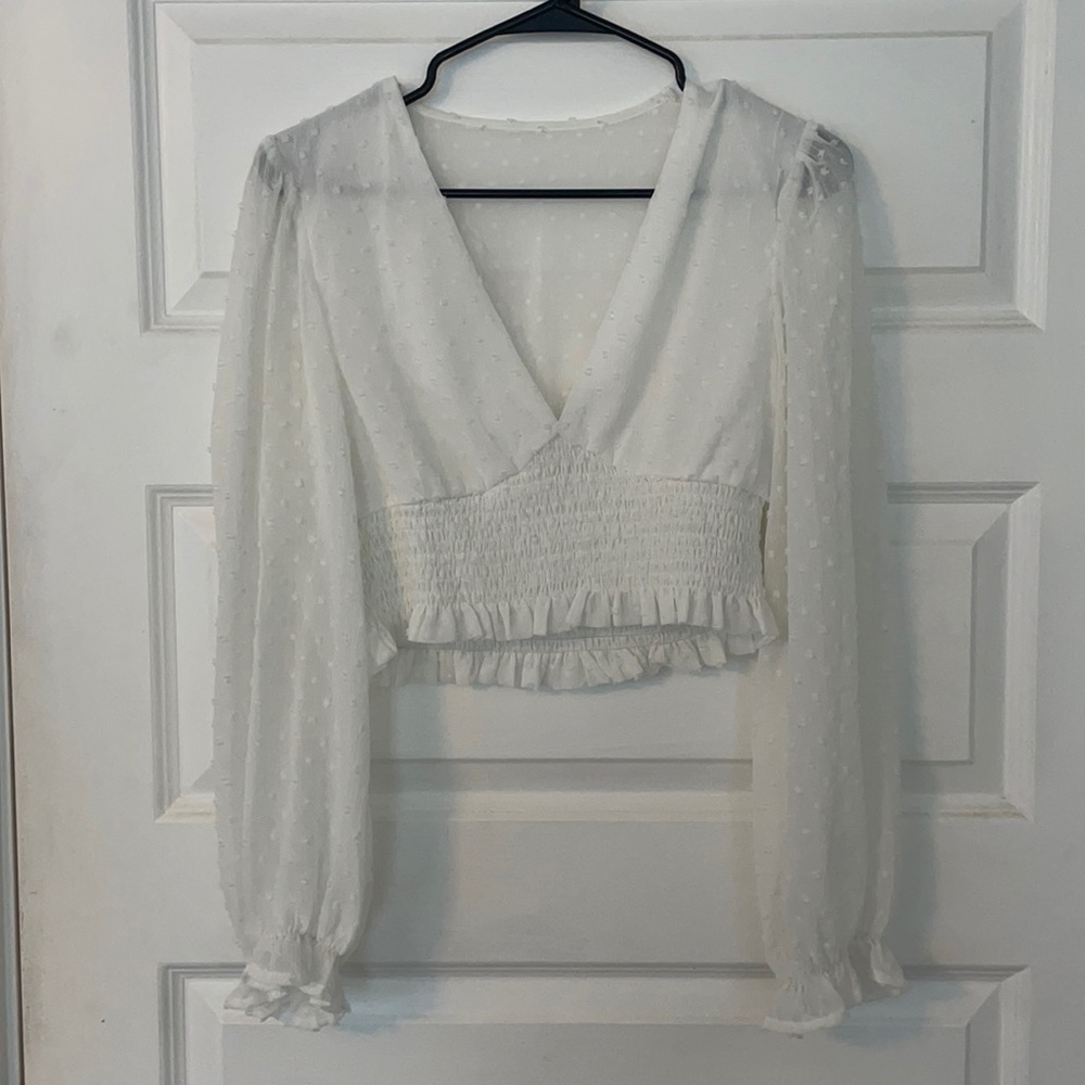 White sheer crop blouse size medium